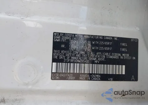 2022 Toyota Rav4 Xle z USA, uszkodzony, nr VIN 2T3P1RFV0NW295400